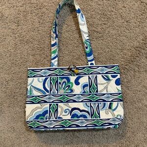 Vera Bradley Mediterranean White Toggle Tote Purse Bag